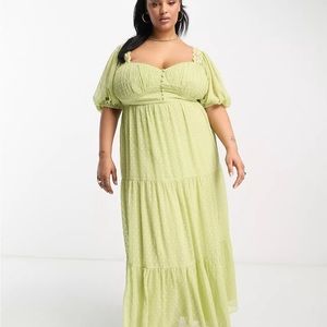 ASOS DESIGN Curve open back lace insert textured maxi tea dress in lime